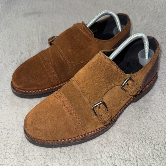 Coach Men’s Double Monk Strap Buckle Size 9 Suede Loafers Brown Bleeker - Picture 1 of 12